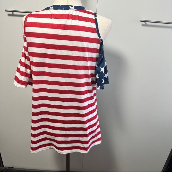 Spadehill Size S Cold Shoulder Button Down Top Stretch Stars Stripes America USA - Picture 11 of 13